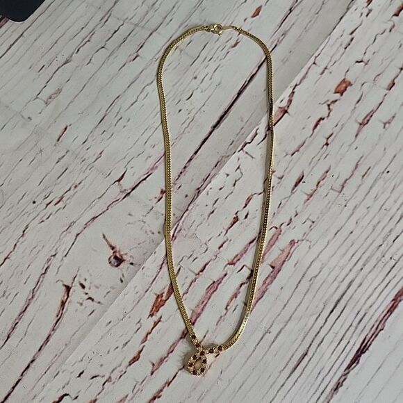 Goldtone Herringbone Chain with Red and White Ribbon Charm - Picture 5 of 6